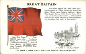 Meier & Frank Store Portland OR Great Britain Flag Houses Parliament Postcard