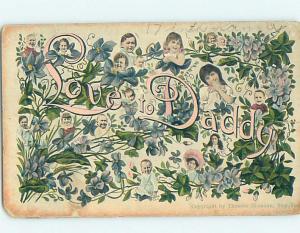 Pre-Linen art nouveau LOVE TO DADDY - BIG LETTERS WITH MANY OF KIDS HL6400