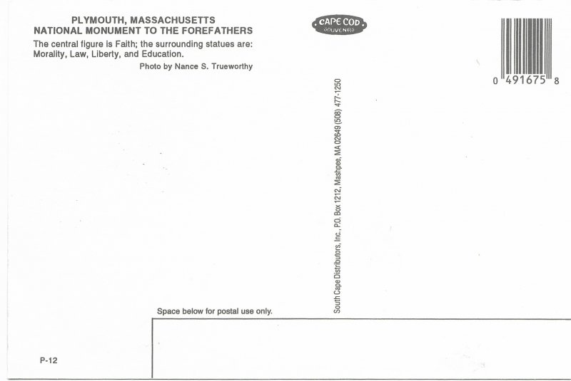 US. Plymouth Massachusetts, National Monument to the Forefathers. Unused