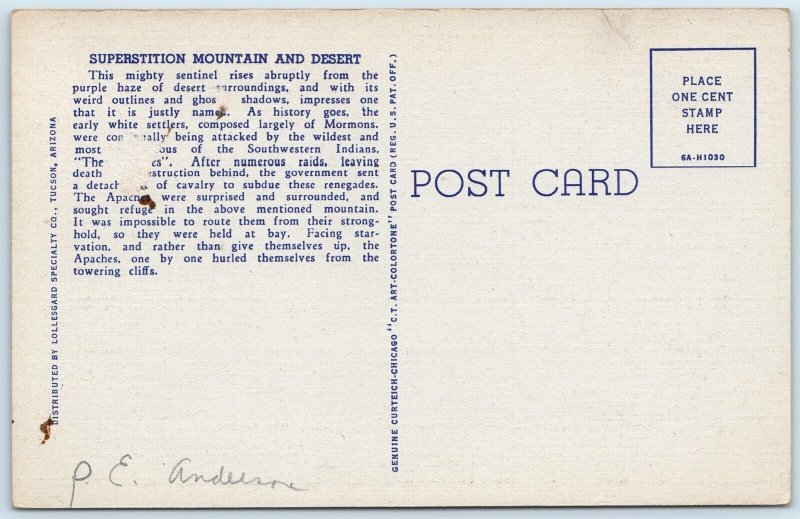 1936 Nr Apache Junction, AZ Superstition Mountain Desert Indian Navajo PC A253