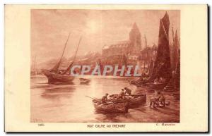 Old Postcard Boat Quiet Night at Treport