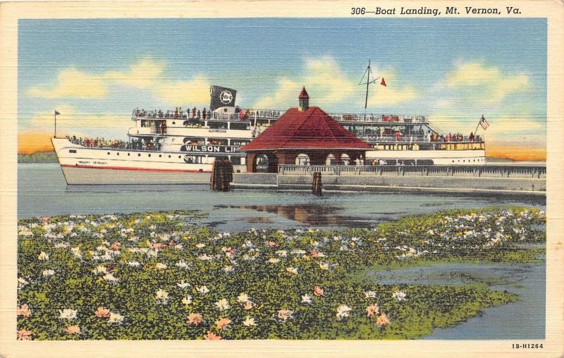 Mount Vernon Virginia~Wilson Line Ship @ Boat Landing~People on Decks~1941 Pc