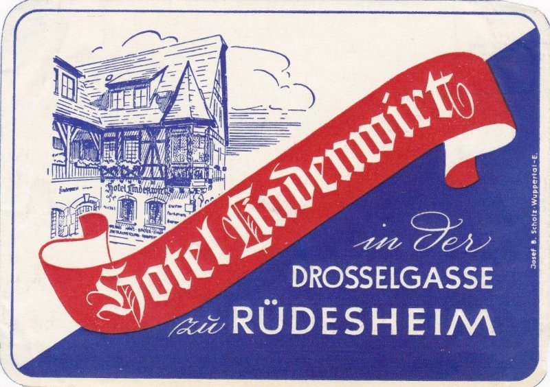 Germany Ruedesheim am Rhein Hotel Lindenwirt Vintage Luggage Label sk2809