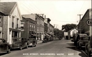 Waldoboro Maine Main St. Old Cars Trucks Stores Real Photo Postcard