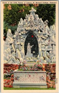 Grotto of Little Flower of Lisieux, St Bernard College AL Vintage Postcard D13