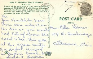 1962 Postcard NASA Mercury Atlas, Friendship 7 Spacecraft w Astronaut John Glenn 