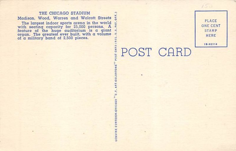 The Chicago Stadium Chicago, Illinois, USA Football Stadium Postcard