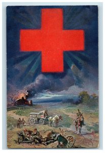 Circa 1915 German Postcard Bayer Red Cross, Combat Scene Wagon Giant Cross - P11