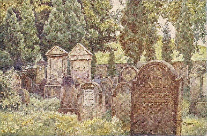 JUDAICA, Jewish Cemetery, 1916s, Prague, Czechoslovakia,Artis Signed Small Print