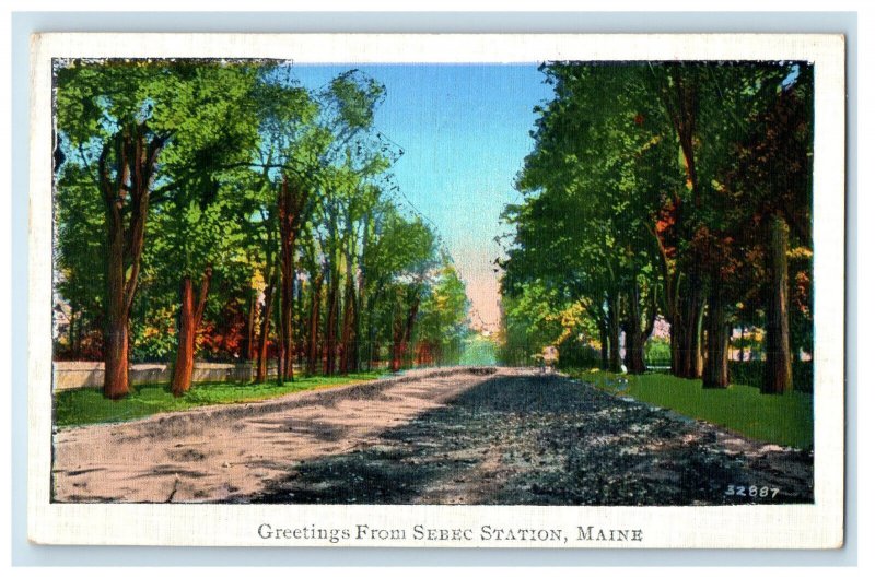 1936 View of Road, Greetings from Sebec Station, Maine ME Postcard