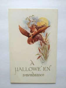 Halloween Postcard Medusa Snakes Flying Owl Gibson Unused Original Remembrance