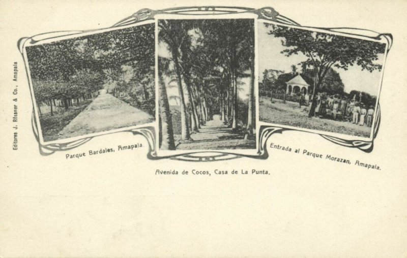 honduras, AMAPALA, Multiview, Parque Bardales & Morazan, Avenida de Cocos (1899)
