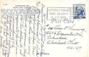US Used post card - Lighthouse Surf, Pacific Grove, California