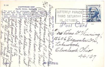US Used post card - Lighthouse Surf, Pacific Grove, California