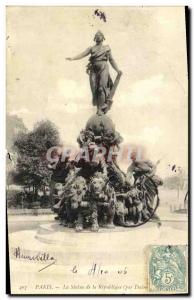 Old Postcard Paris Statue of the Republic Lions