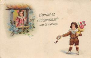 BG8916 girl and boy flower   geburtstag birthday greetings germany