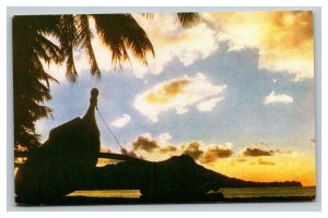 Vintage 1960's Postcard Silhouette Sunrise Over Diamond Head in Waikiki Hawaii