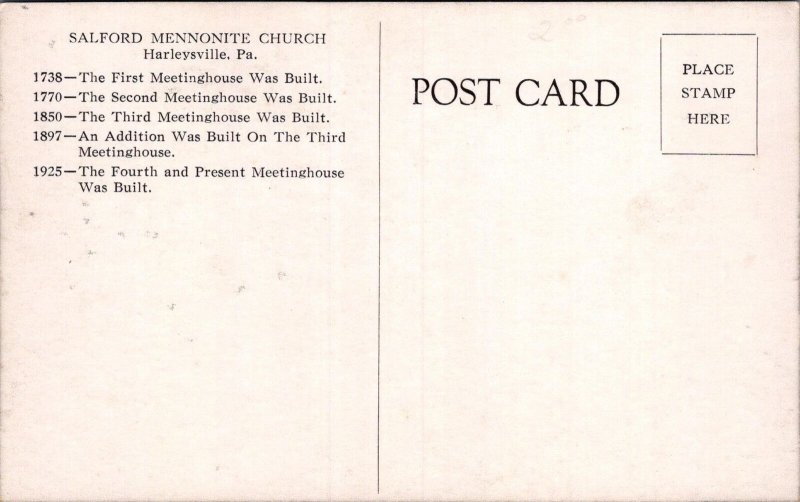 Postcard Salford Mennonite Church Harleysville PA