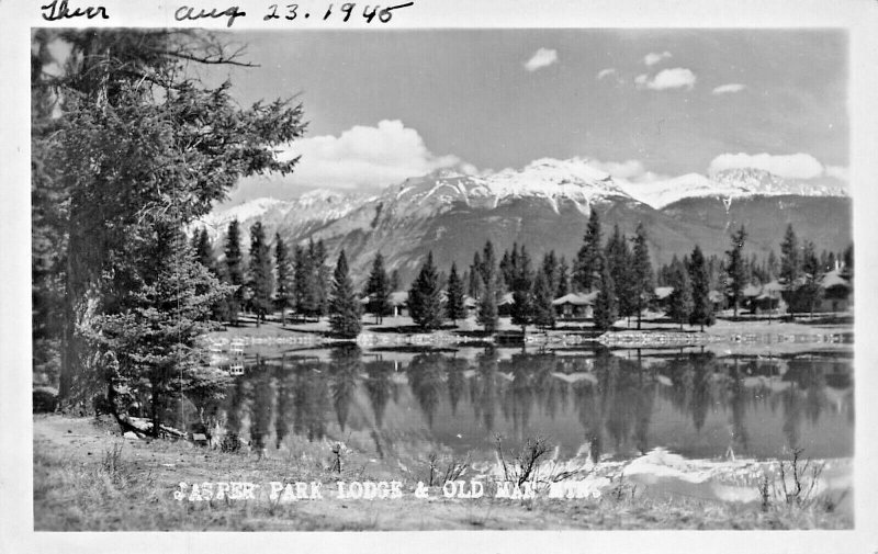 JASPER NATIONAL PARK CA~LODGE & OLD MAN MOUNTAIN~J A WEISS REAL PHOTO POSTCARD