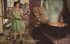 Pennsylvania Women Cooking Apple Butter Homesteading Linen Vintage Postcard