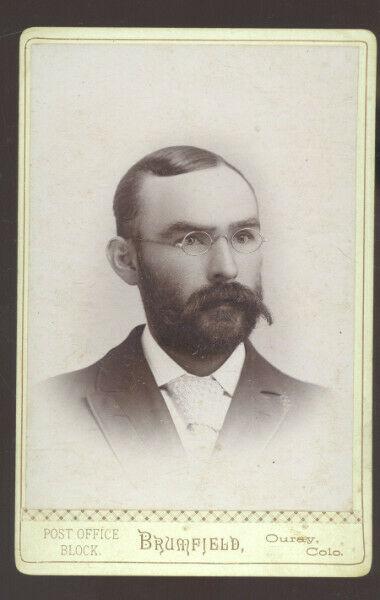 REAL PHOTO CABINET CARD OURAY COLORADO BOWMAN MAN GLASSES 1894 MOUSTACHE