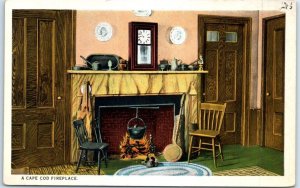 Postcard - A Cape Cod Fireplace - Massachusetts