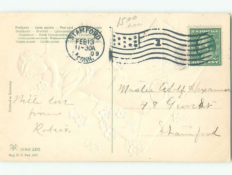 Pre-Linen Valentine CUPID SITTING ON CARD AB2902