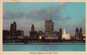 Illinois Chicago Skyline And Lake Front At Night 1968