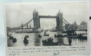 People in Boats Viewing Early Opening of Tower Bridge London Vtg Postcard 1906