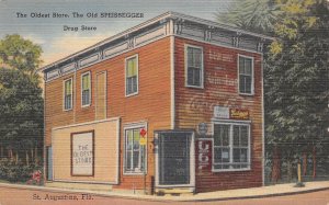 St. Augustine Florida Old Speissegger Drug Store, Color Linen, Postcard U18061