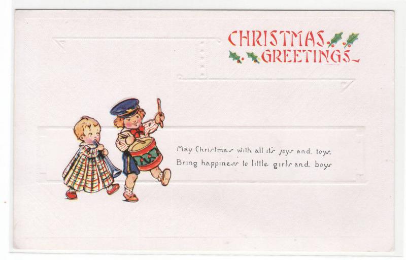 Little Boy Drummer Christmas Greetings 1910c postcard