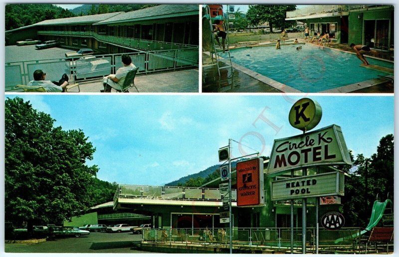 c1950s Gatlinburg TN Circle K Motel Chrome Photo PC Buckhorn Gene Aiken Cox A152