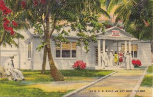 Key West FL USO Building, WWII Era Linen, Sailors, Florida 1942-45 Military