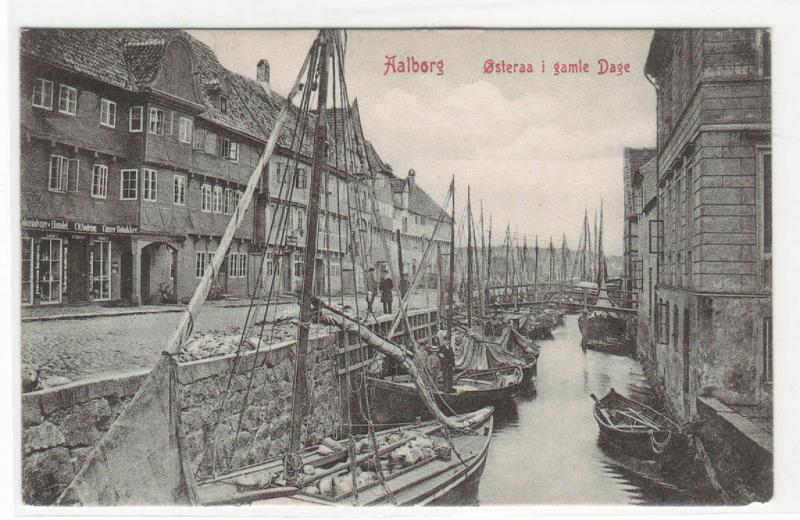 Osteraa gamle Dage Boat Harbor Aalborg Denmark 1910c postcard