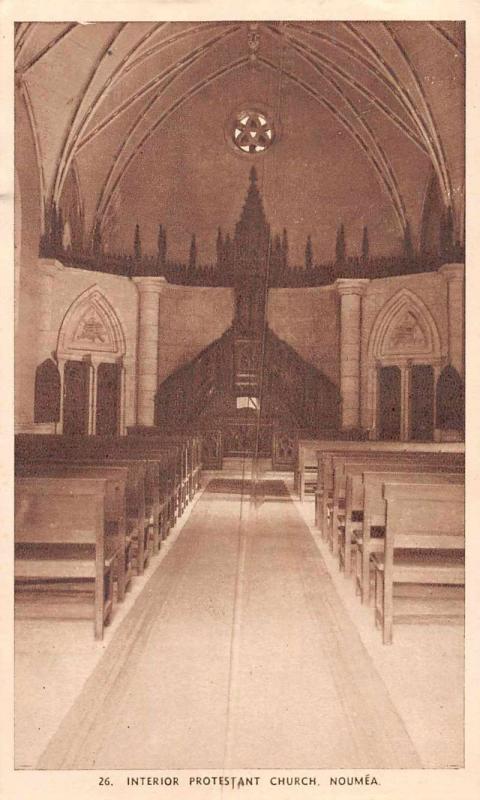 Noumea New Caledonia Protestant Church Interior View Antique Postcard J61465