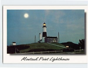 Postcard Moon Over Montauk Point Lighthouse Long Island New York USA