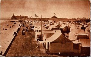 Postcard California Coronado Tent City & Coronado Beach American Flags ~1910 V20