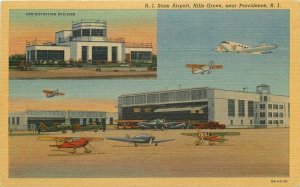 1940s RI State Airport Hills Grove Providence Rhode Island  Teich Postcard 11864