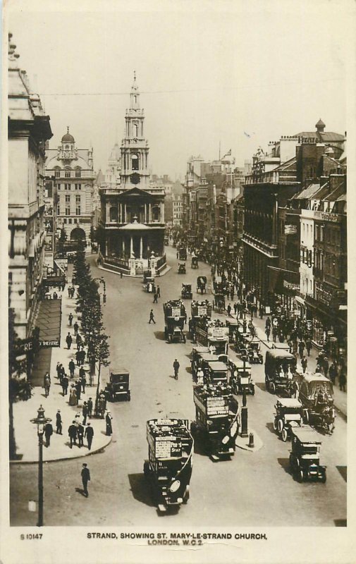 Postcard British England London strand showing mary street square double decker