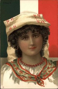 Tuck Connoisseur 2669 Beautiful Woman Italy Flag Patriotic c1910 Postcard