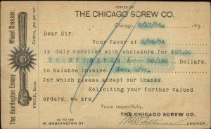 Huntington Emery Wheel Dresser Tool Chicago Screw Co Pioneer Postal Card