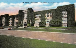 SAN DIEGO, California~CA   SAN DIEGO HIGH SCHOOL  1944 Kropp Linen Postcard