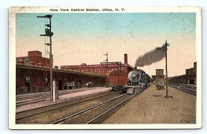 UTICA, NY ~ NEW YORK CENTRAL STATION  w/Train  c1920s  Postcard