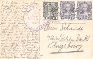 A075 Austria Gruss von Astegg Wood House Farmers Woman Man vintage postcard