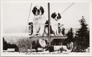 Vancouver BC St. Bernard Dogs on Grouse Mountain Chair Lifts RPPC Postcard G35