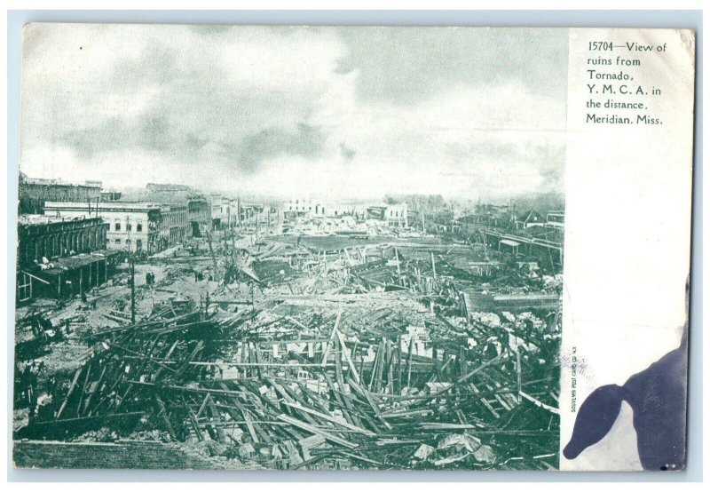 c1905 View Ruins Tornado YMCA Disaster Meridian Mississippi MS Vintage Postcard