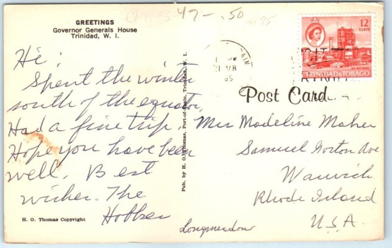 Postcard - Greetings, Governor Generals House, Trinidad - Trinidad and Tobago