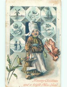 Pre-Linen Christmas GIRL CARRYING BASKET AB5516