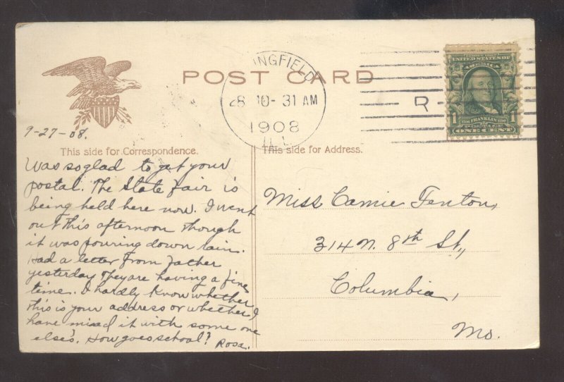 SPRINGFIELD ILLINOIS STATE FAIR HORTICULTURE BUILDING 1908 VINTAGE POSTCARD