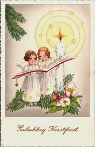 Merry Christmas Angels Big Candle Vintage Postcard C176